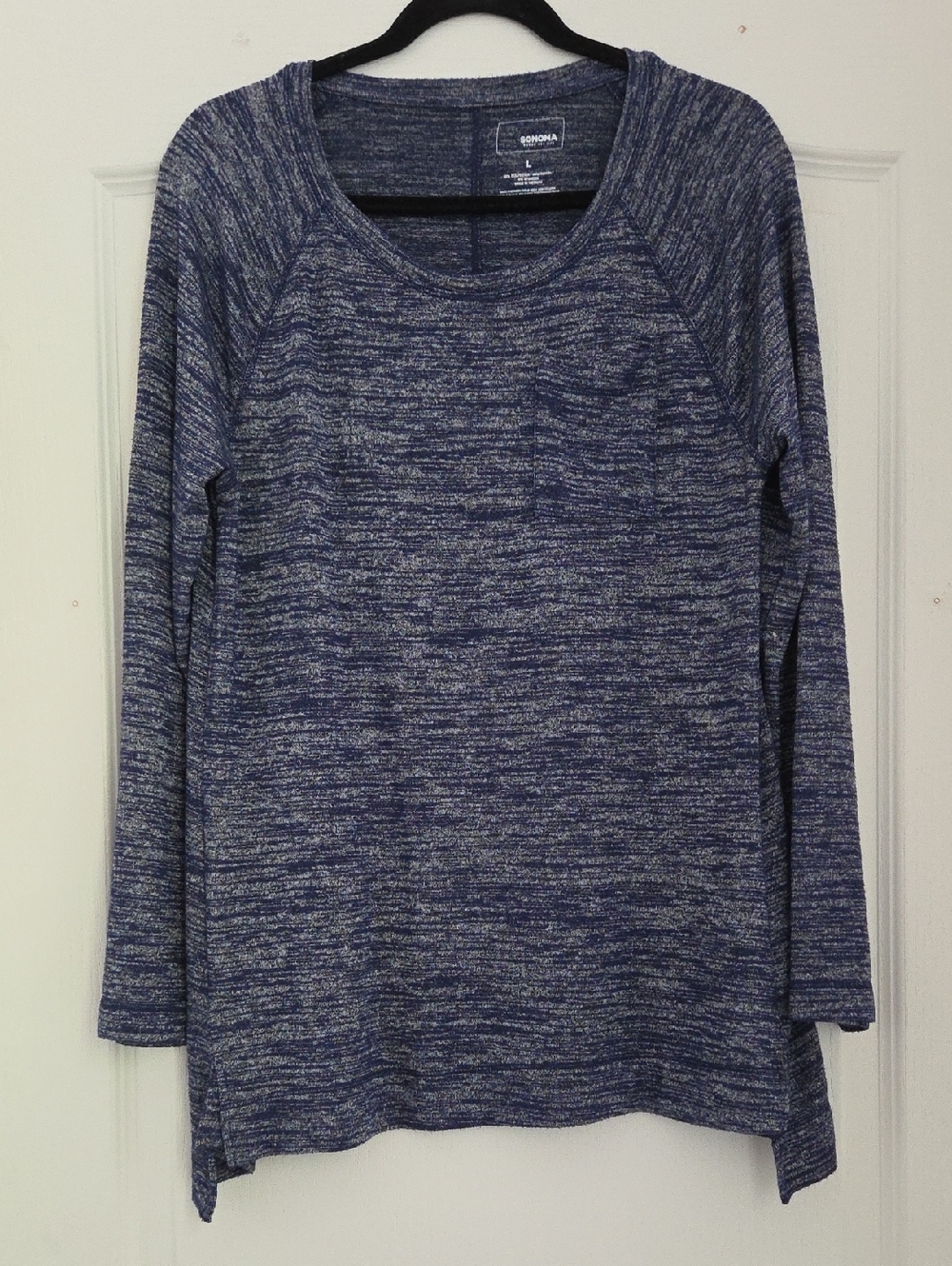 Womens Sonoma Navy Heathered Long Sleeve Scoop Neck Top